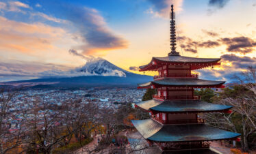 Mount Fuji and Chureito Pagoda at Sunset in Japan Tour Package
