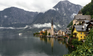 Beautiful Hallstatt Village Surrounded by Mountains and Lake in Austria