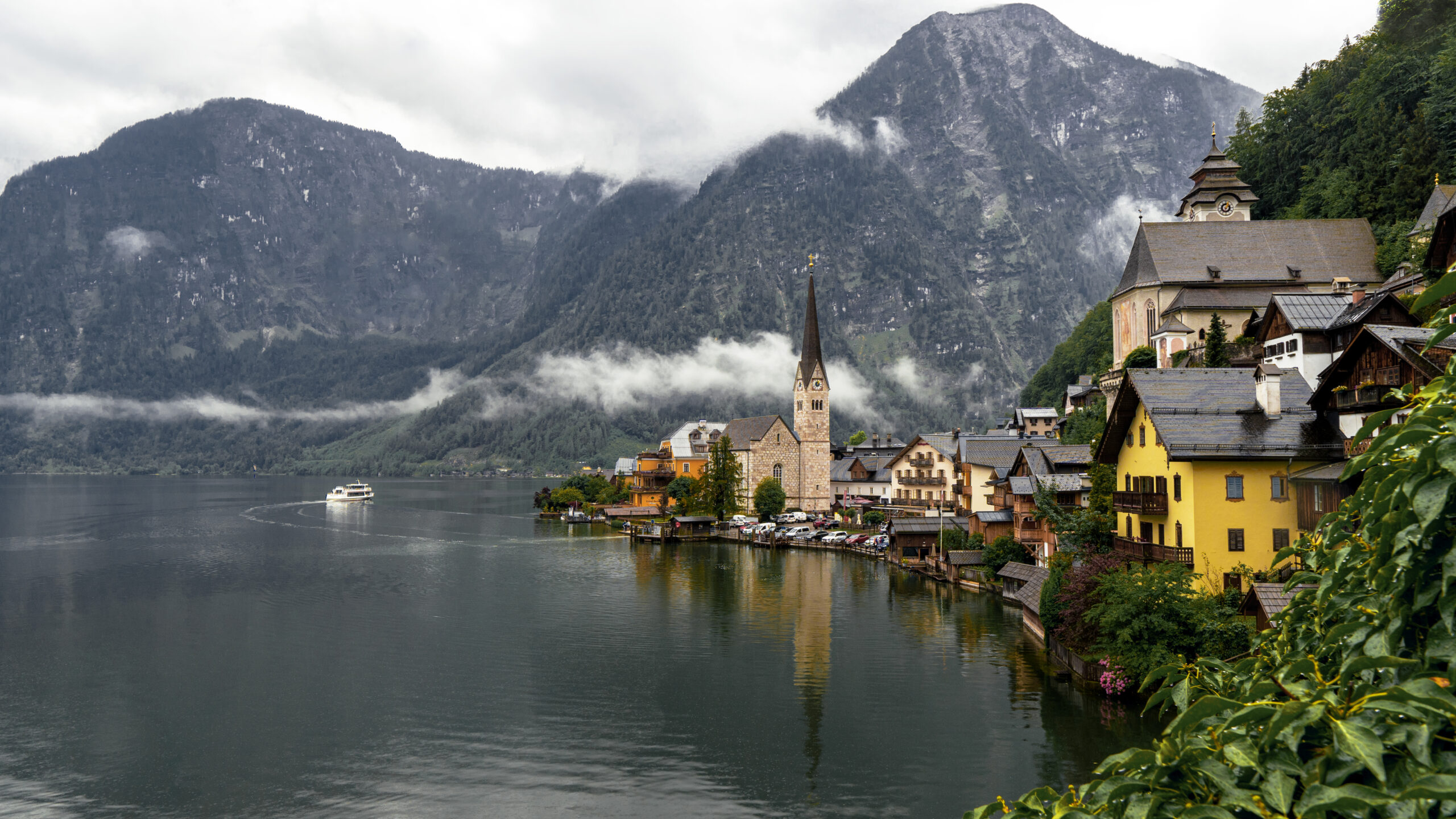 Beautiful Hallstatt Village Surrounded by Mountains and Lake in Austria