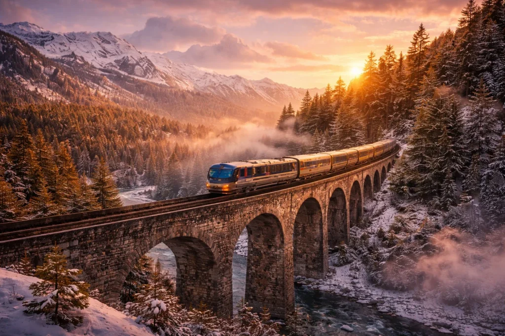 Scenic Train Journey Through Beautiful Travel Destinations