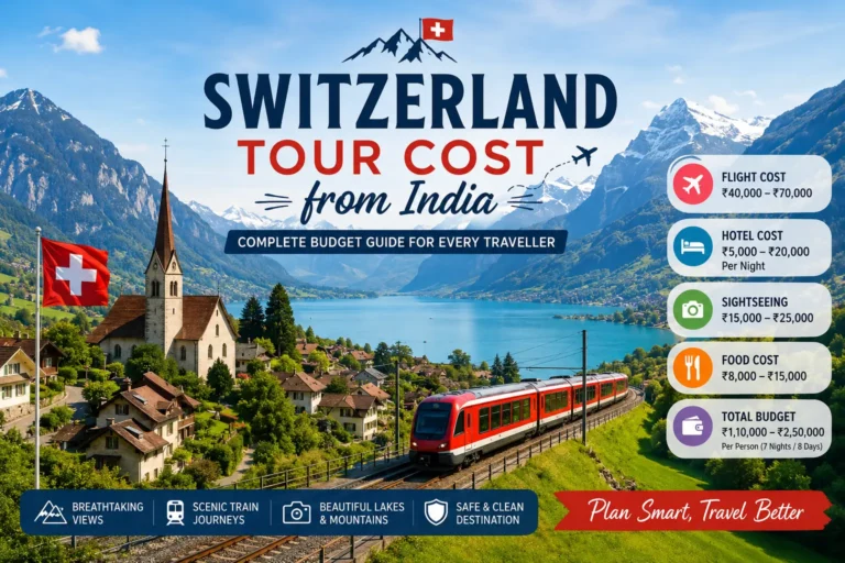 Switzerland Tour Cost from India featuring the Swiss Alps, Interlaken, Lucerne, and scenic mountain landscapes