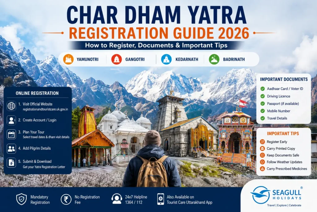 Char Dham Yatra Registration 2026 guide with Kedarnath, Badrinath, Gangotri and Yamunotri